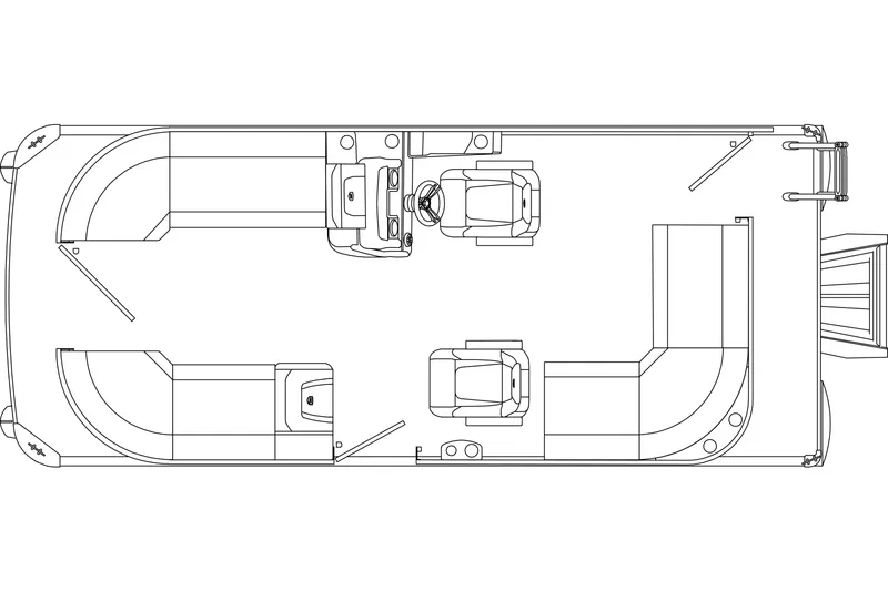 Slide: The Image of Top view schematic of 2026 Premier 200 Sunscape RE pontoon boat layout. - 2
