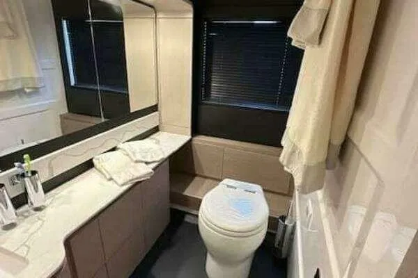 Slide: The Image of Luxurious bathroom in 2020 Azimut 66 yacht with modern fixtures and elegant design. - 46