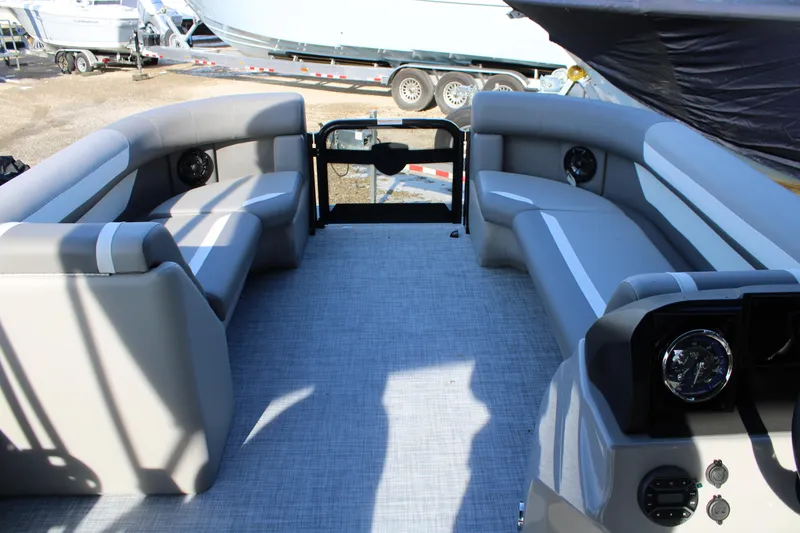 Slide: The Image of Interior of 2026 Premier 220 Sunscape RF with gray seating. - 10
