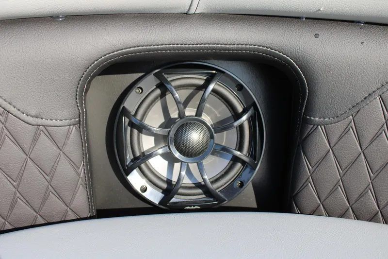 Slide: The Image of Speaker detail on 2026 Premier 230 Sunsation RS (PTX 28) boat with diamond-stitched upholstery. - 13