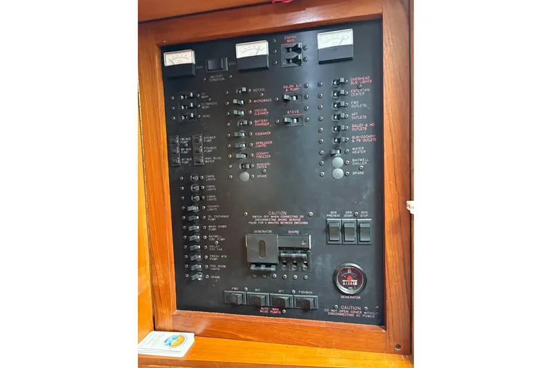 Slide: The Image of Electrical control panel on a 2001 Ocean Yachts 40 Super Sport boat. - 15