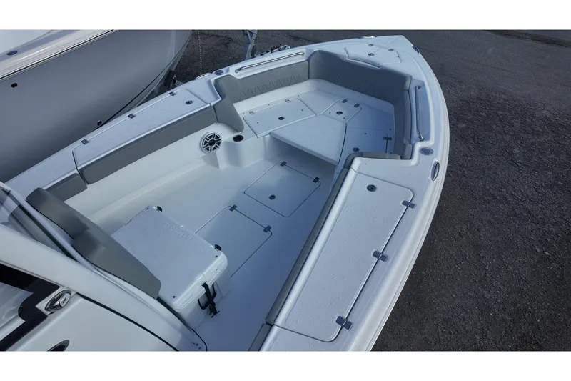 Slide: The Image of 2026 Blazer Bay Makaira 2800 boat interior with seating and storage compartments. - 10