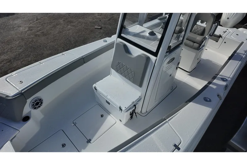 Slide: The Image of 2026 Blazer Bay Makaira 2800 boat interior with seating and storage compartments. - 11