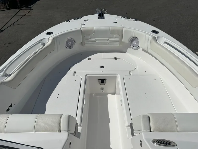 Slide: The Image of 2025 Edgewater 248CX Crossover boat interior with spacious seating and sleek design. - 28