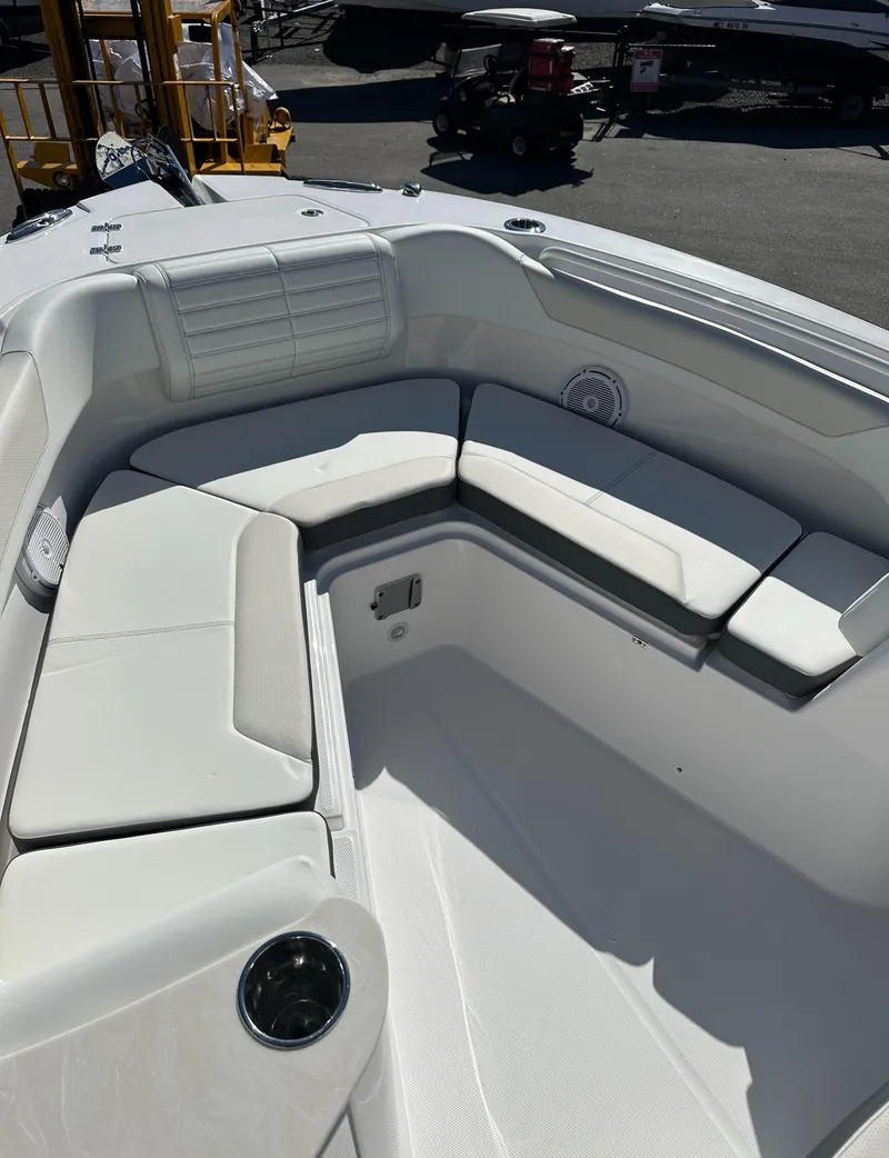 Slide: The Image of 2025 Edgewater 262 Center Console boat with spacious seating area and modern design. - 31