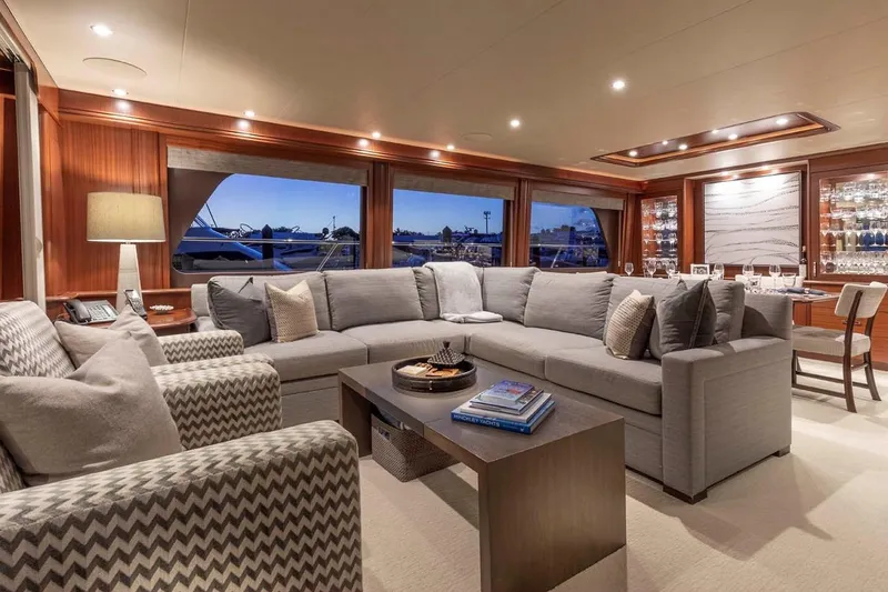 Slide: The Image of Luxurious interior of 2014 Pacific Mariner 85 Motor Yacht with elegant seating and decor. - 23