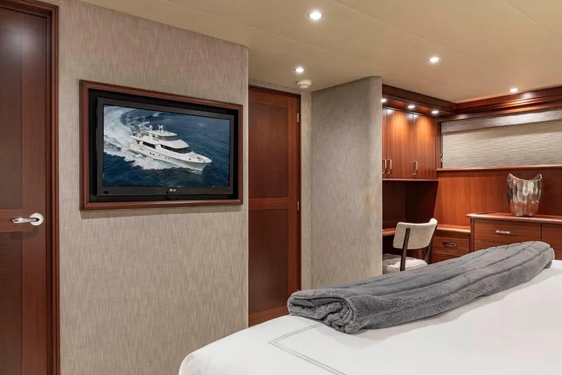 Slide: The Image of Luxurious interior of 2014 Pacific Mariner 85 Motor Yacht with elegant wood finishes. - 37