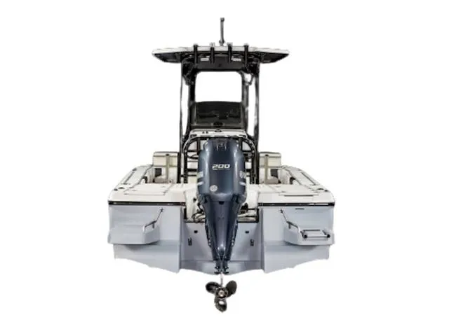 Slide: The Image of 2024 Robalo 226 Cayman boat, rear view with outboard motor. - 29