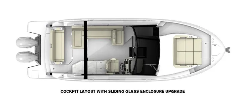 Slide: The Image of 2023 Regal 36XO cockpit layout with sliding glass enclosure upgrade. - 31