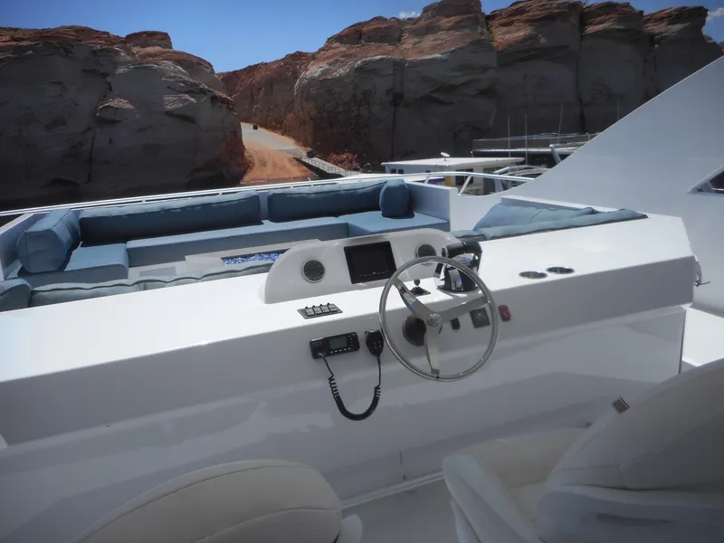 Slide: The Image of Luxury Adonia Pace Trip #7 boat interior, 2021 model, with steering console and seating. - 38
