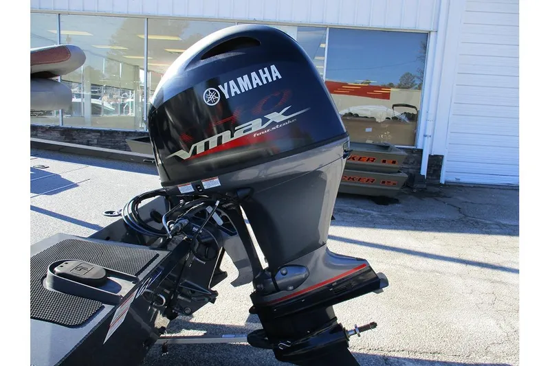 Slide: The Image of 2022 G3 Sportsman 1710 with Yamaha VMAX outboard motor in a dealership lot. - 9