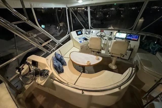 Slide: The Image of 2009 Mikelson Zeus Sportfisher cockpit with modern navigation equipment and comfortable seating. - 18