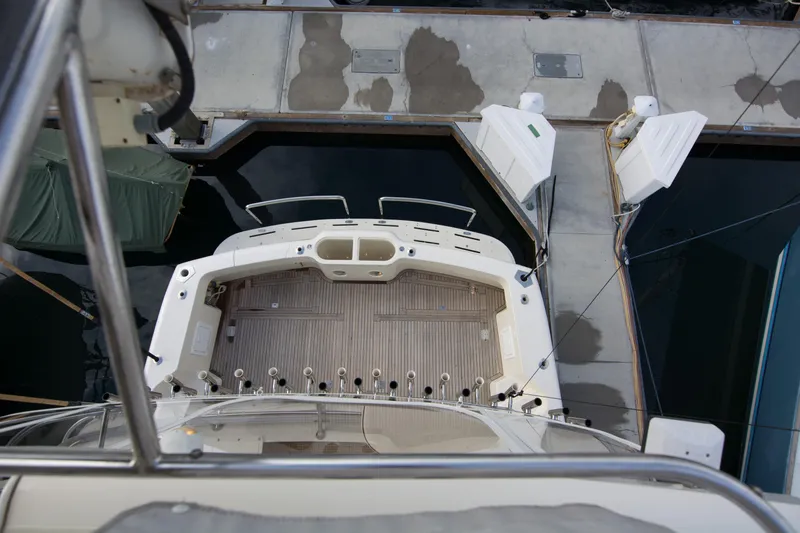 Slide: The Image of Aerial view of a 2009 Mikelson Zeus Sportfisher at the dock. - 29