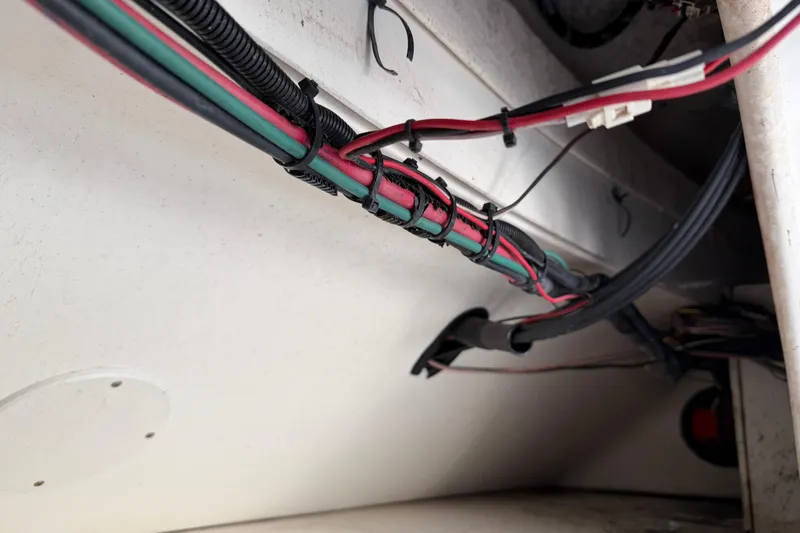 Slide: The Image of Wiring system inside a 1997 Sea Ray 370 Aft Cabin boat. - 38