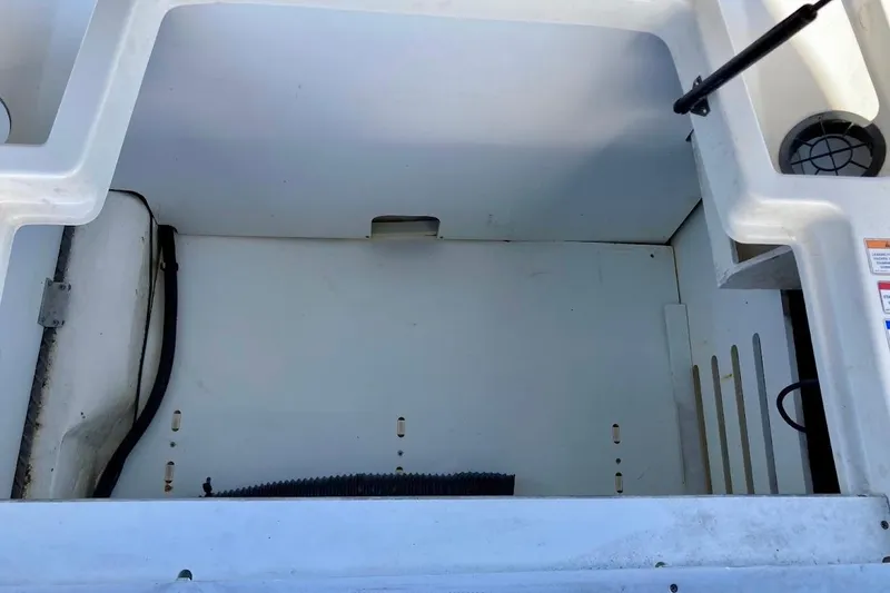 Slide: The Image of 2017 Sea Ray 19 SPX OB storage compartment, open and empty. - 25