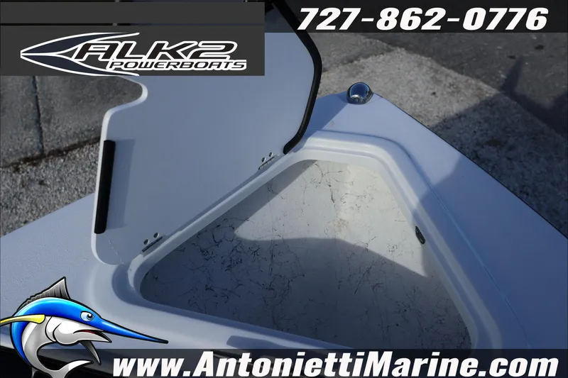 Slide: The Image of 2026 ALK2 Powerboats 18 CRS Center Console storage compartment, Antonietti Marine branding. - 10