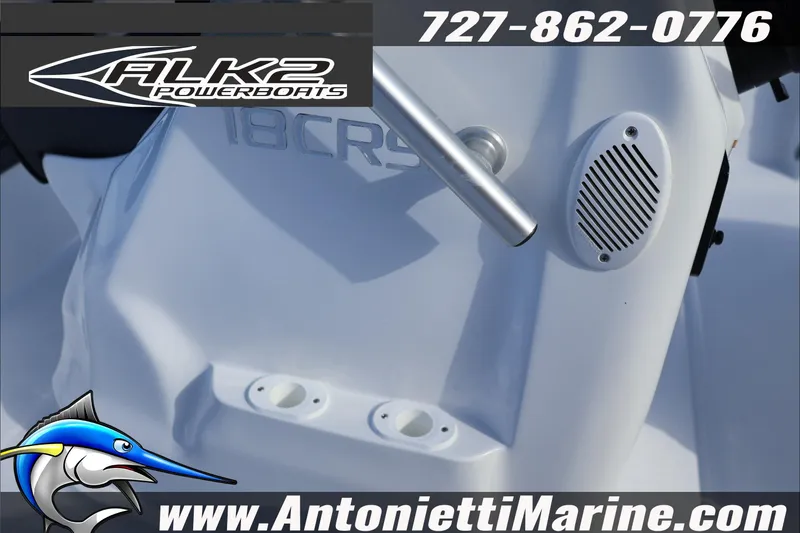 Slide: The Image of 2026 ALK2 Powerboats 18 CRS Center Console with speaker and rod holder. - 17