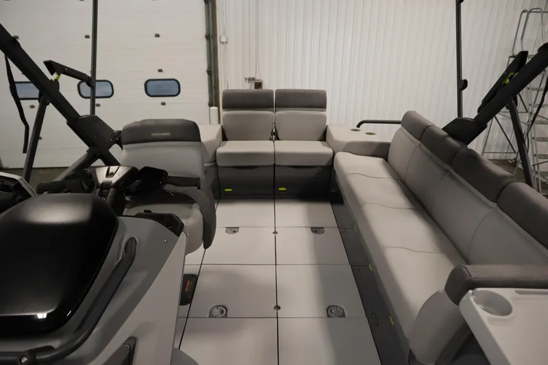 Slide: The Image of 2024 Sea-Doo Switch Cruise 21 interior with spacious seating and modern design. - 27