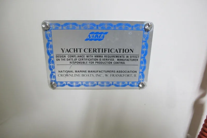 Slide: The Image of Yacht certification plaque for 2003 Crownline 270 BR by NMMA. - 13