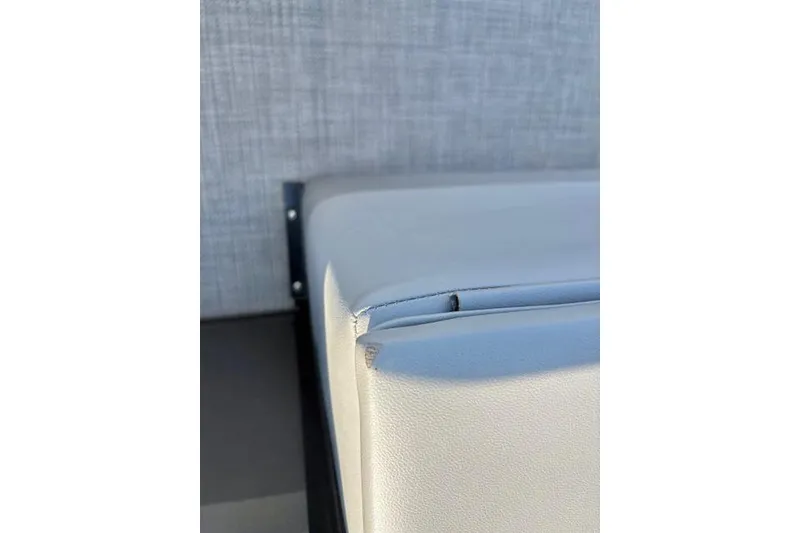 Slide: The Image of Close-up of 2025 Regency 250 DL3 boat seat with textured wall background. - 35