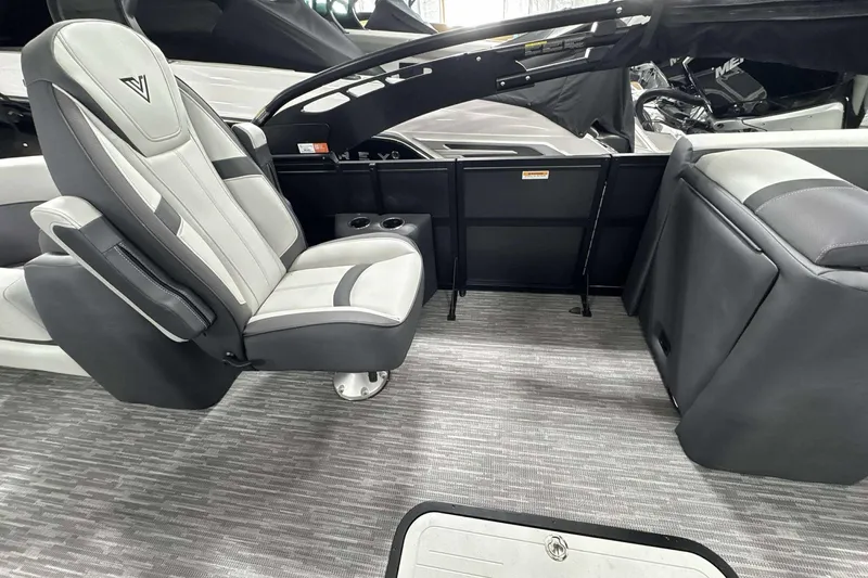 Slide: The Image of Interior of 2026 Viaggio x22u boat with modern seating and sleek design. - 13