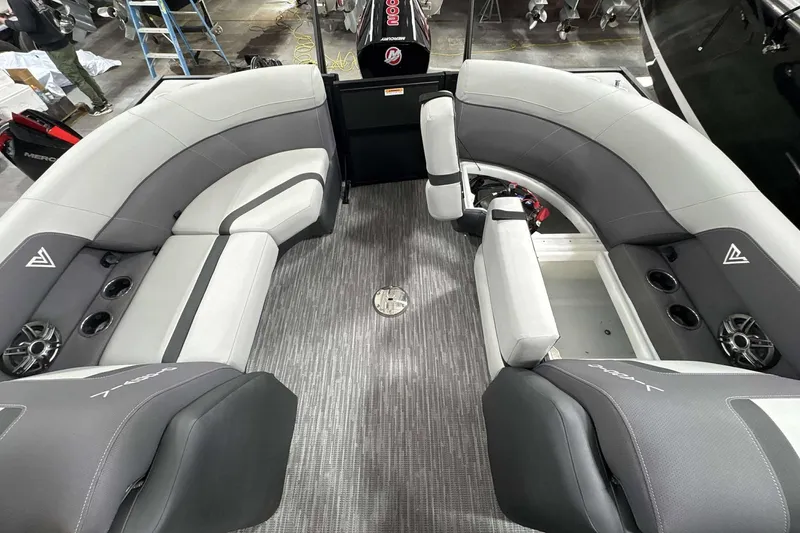 Slide: The Image of Luxurious interior of 2026 Viaggio x22u boat with gray seating and modern design. - 7