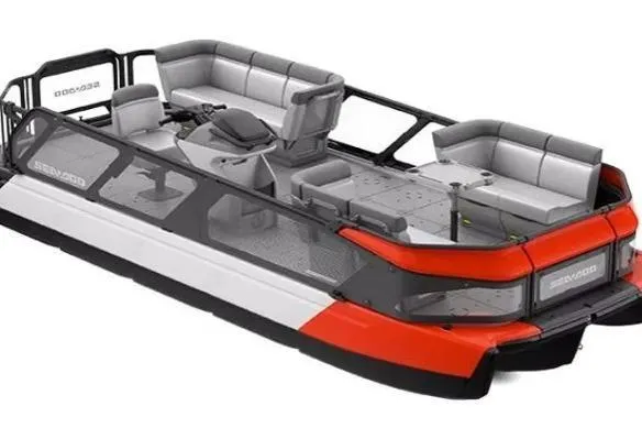 The Image of 2024 Sea-Doo Switch 19 pontoon boat with modern seating and sleek design. - 1