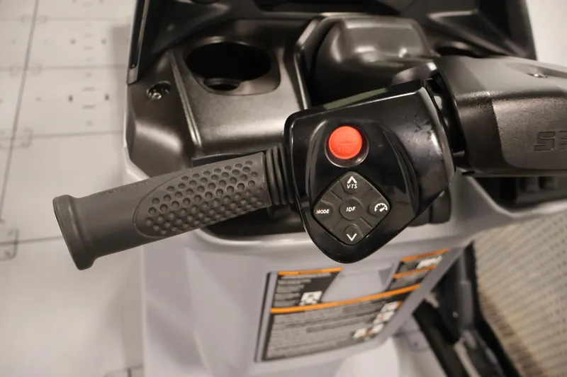 Slide: The Image of 2024 Sea-Doo Switch 19 interior seating, featuring modern gray upholstery and ergonomic design. - 17