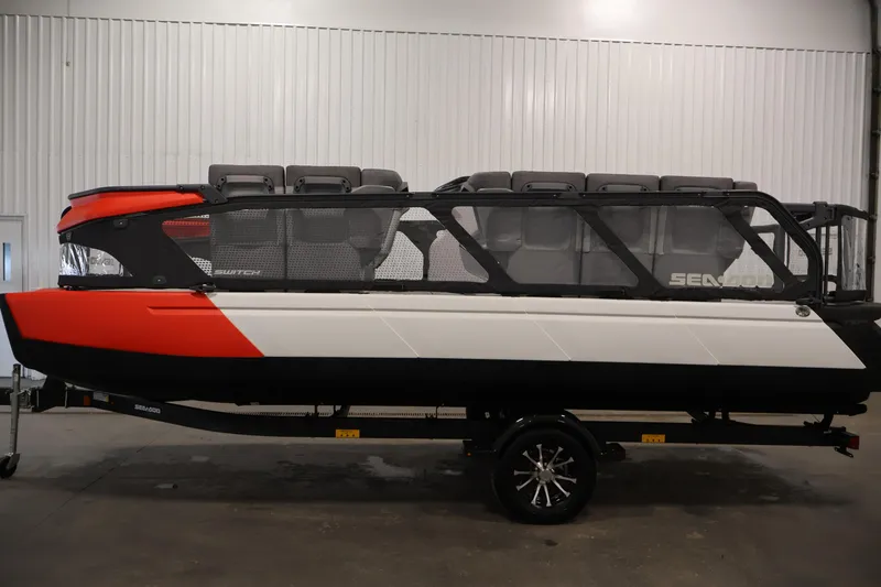 Slide: The Image of 2024 Sea-Doo Switch 19 interior with spacious seating and modular deck design. - 7