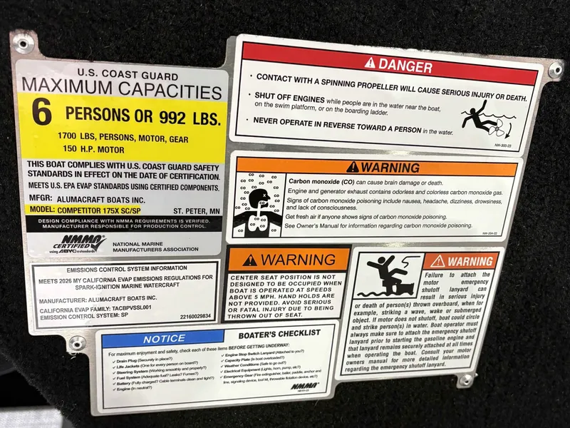 Slide: The Image of Safety and warning labels for Alumacraft COMP 175X/SP boat. - 8