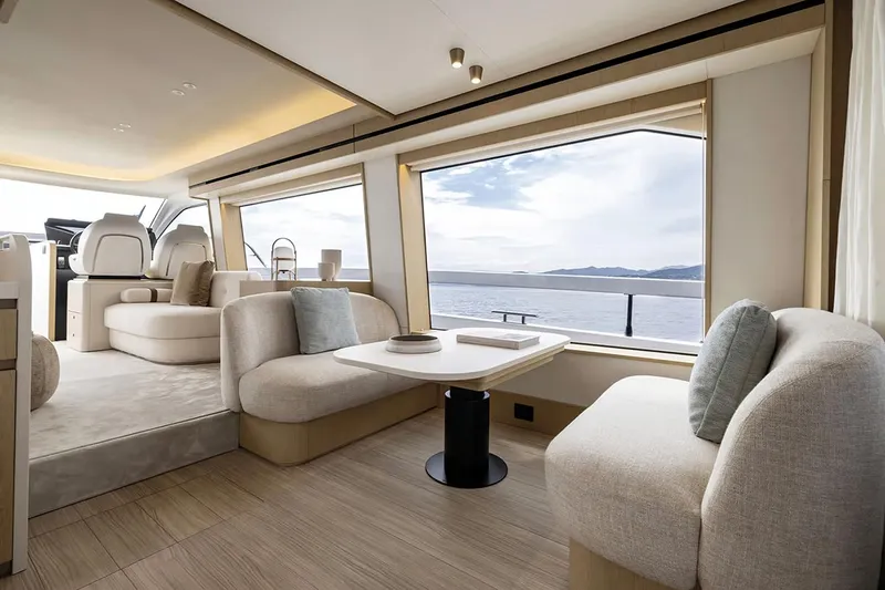 Slide: The Image of Manufacturer Provided Image: Luxurious interior of 2025 Azimut Fly 62 yacht with panoramic ocean views. - 8