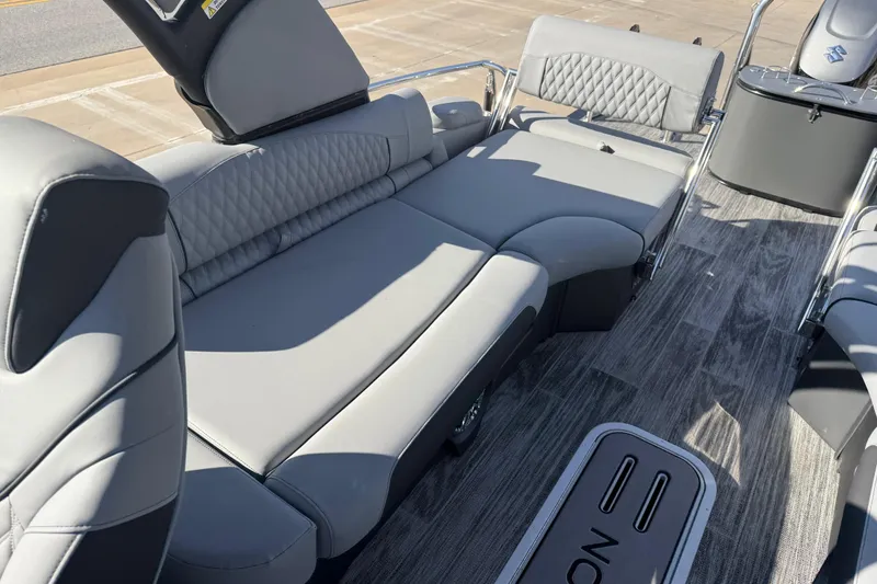 Slide: The Image of 2026 Avalon Excalibur LTD Quad Lounge Windshield with luxurious gray seating and modern design. - 15