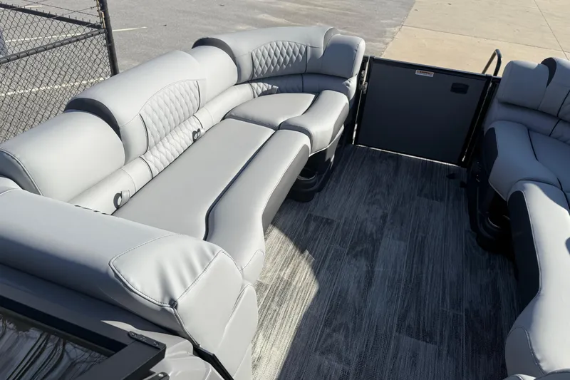 Slide: The Image of 2026 Avalon Excalibur LTD Quad Lounge Windshield interior with luxurious gray seating. - 37