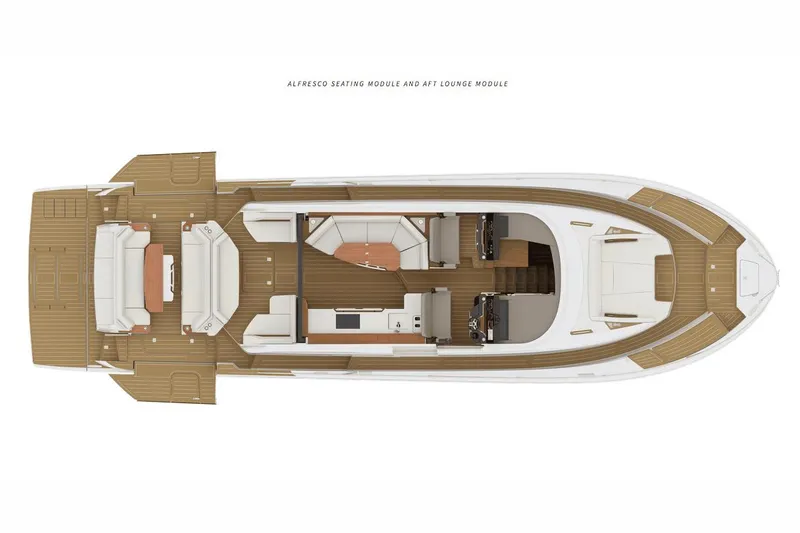 Slide: The Image of Manufacturer Provided Image: Top view layout of 2026 Tiara Yachts EX 60, featuring alfresco seating and lounge modules. - 25