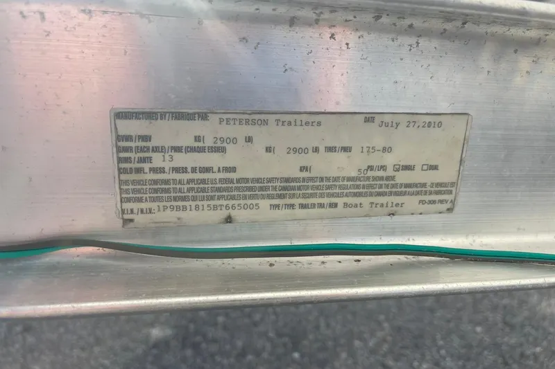 Slide: The Image of Label on Peterson Trailers boat trailer, dated July 27, 2010, with specifications. - 14