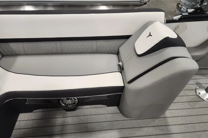 Slide: The Image of 2026 Tahoe Pontoon 25 Cascade Quad Lounge interior with sleek, modern seating design. - 45