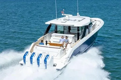Slide: The Image of Manufacturer Provided Image: 2026 Tiara Yachts 56 LS cruising on open water with powerful engines. - 3