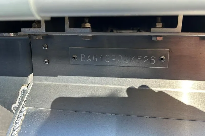 Slide: The Image of 2026 Bentley Pontoons Legacy 223 Swingback hull identification number plate. - 27