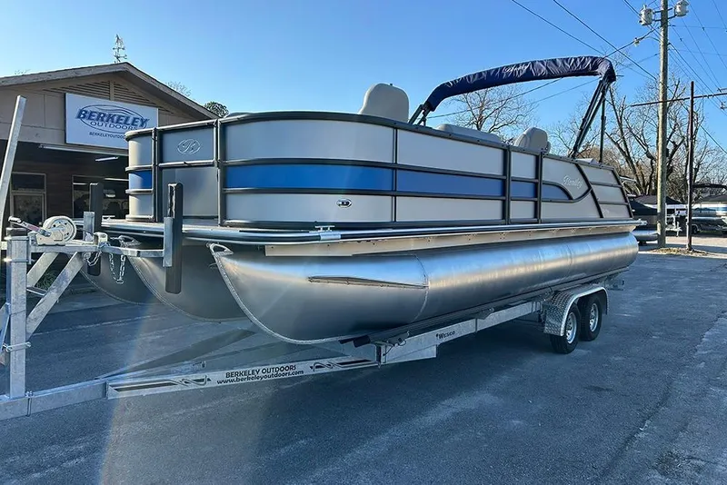 Slide: The Image of 2026 Bentley Pontoons Fish 243 Swingback on trailer at Berkeley Outdoors. - 3
