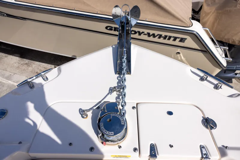 Slide: The Image of 2023 Grady-White Freedom 255 boat anchor and chain on deck. - 16