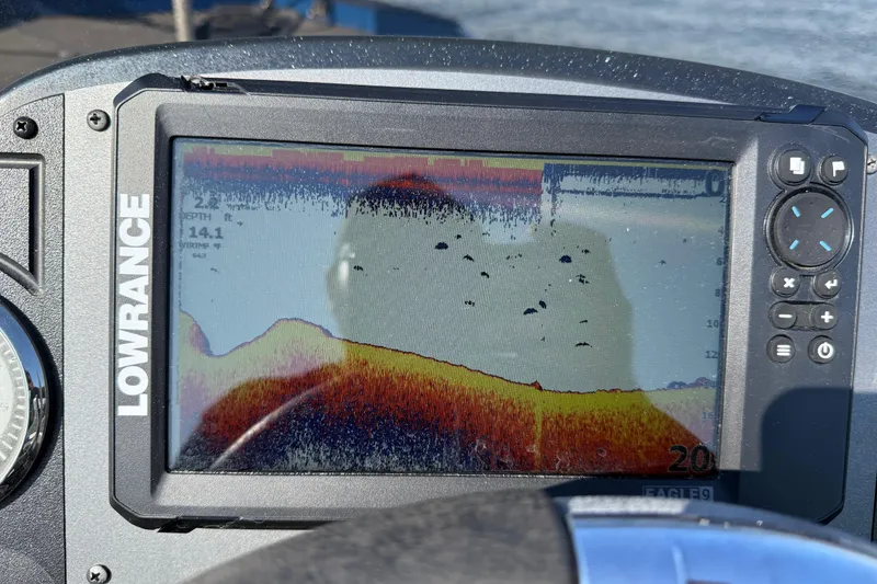 Slide: The Image of Fishfinder display on a 2020 Triton 17 TX boat showing underwater details. - 29