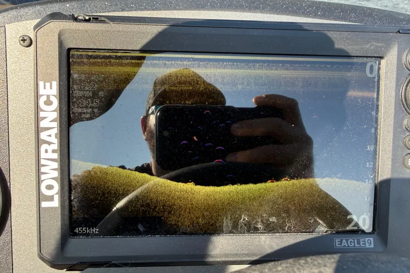 Slide: The Image of Sonar display on a 2020 Triton 17 TX boat, showing depth and underwater details. - 30