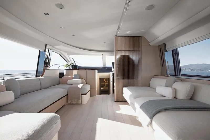 Slide: The Image of Manufacturer Provided Image: Luxurious interior of 2025 Azimut Fly 68 yacht with modern furnishings and ocean view. - 12