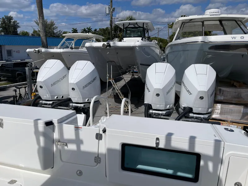 Slide: The Image of 2024 World Cat 400 CC-X with quad Mercury outboard engines. - 19