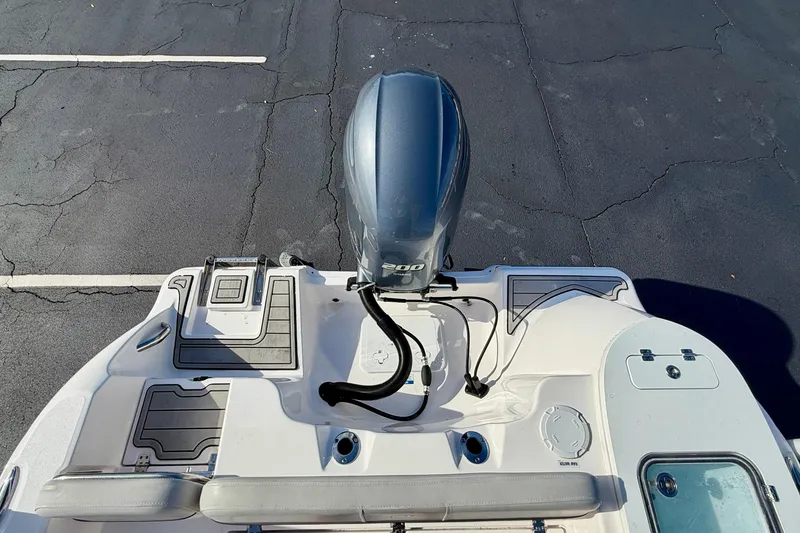 Slide: The Image of 2023 Sea Fox 228 Commander boat with powerful outboard motor, viewed from above. - 38