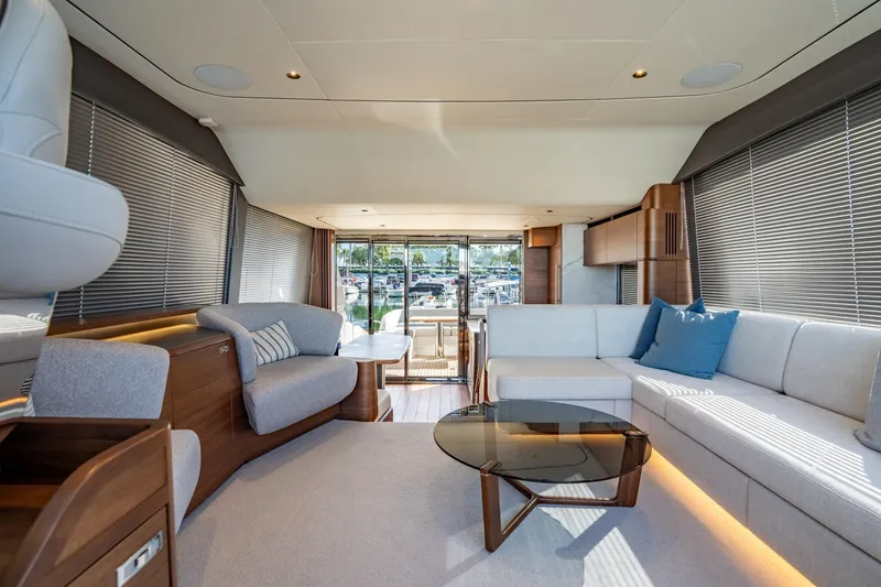 Slide: The Image of Luxurious interior of 2026 Princess F58 yacht with modern seating and elegant decor. - 20