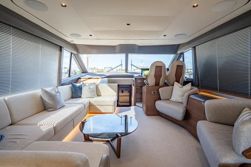 Slide: The Image of Luxurious interior of 2026 Princess F58 yacht with elegant seating and modern decor. - 29