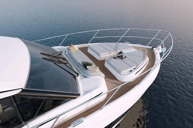 Slide: The Image of Luxurious 2026 Princess F58 yacht interior with elegant seating and marina view. - 4