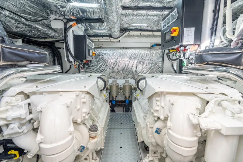Slide: The Image of Engine room of 2026 Princess F58 yacht, featuring advanced machinery and safety equipment. - 47