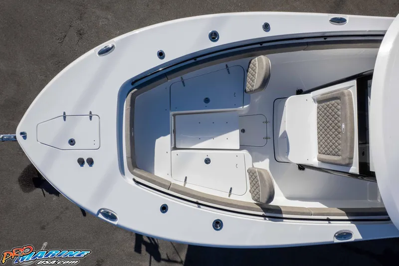 Slide: The Image of 2026 Sea Hunt Gamefish 25 boat, aerial view of bow seating and deck layout. - 36